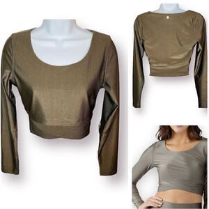 90 Degree By Reflex Rib Twist Cropped Top Long Sleeve Night Sage Green M